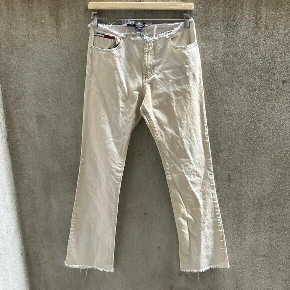 Tommy Hilfiger Jeans Vintage Y2k Bootcut Low-rise Distressed Cream Size 30/32 - Picture 1 of 4